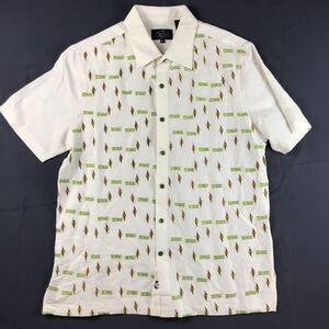 Nat Nast Mens Shirt M White Linen Silk Button Up Resort Luxury Embroidered Camp